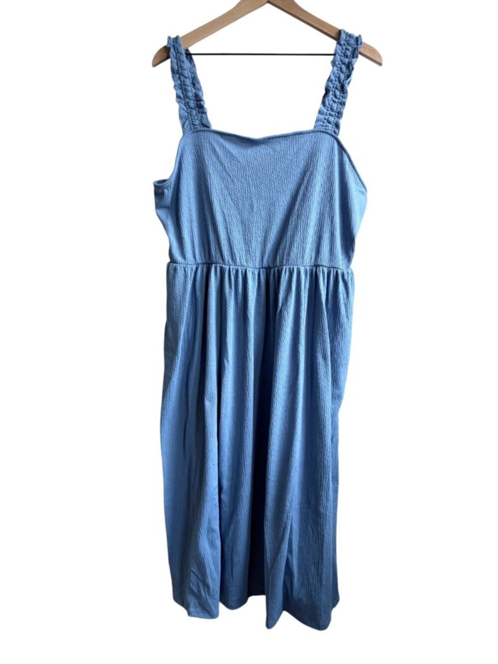 Women's Light Blue Smocked Back Sleeveless Dress Sundress Ava And Viv size 1X